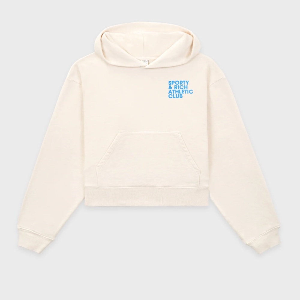 Sporty & Rich Exercise Often Cropped Hoodie - Cream/Ocean